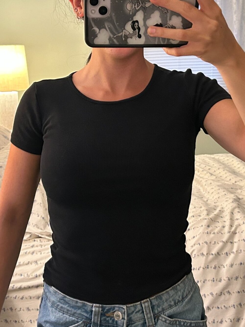 H&M Women's Black Ribbed T-Shirt